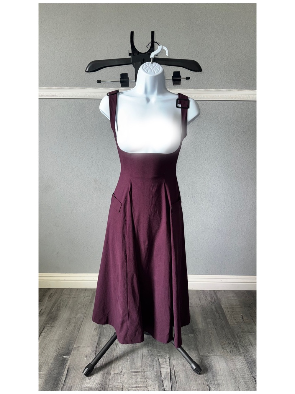 Unique Vintage Women's Burgundy/Dark Purple Pinafore Midi Dress
